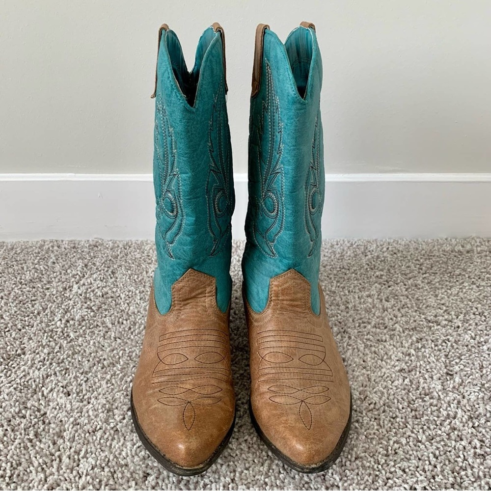 Coconuts by Matisse Gaucho Cowboy Boots Turquoise/Tan - Picture 3 of 11